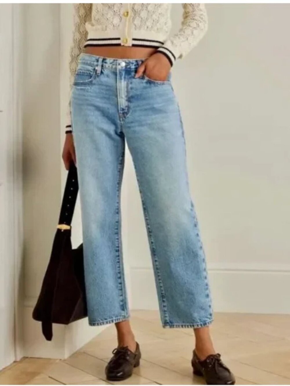 NWT FRAME The Hang High Rise Straight Wide Leg Ankle Jeans Light Wash Rigid 31